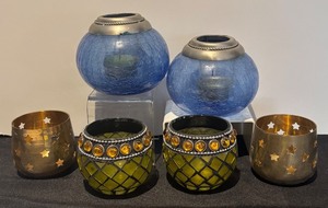 lot 66R image: L - Set of 6 Decorative Candle Holders - Glass and Metal Assortment
