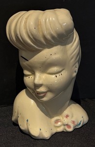 lot 75R image: L - Vintage Lady Head Vase
