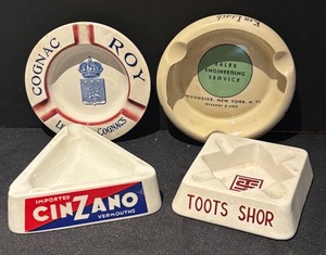 lot 102R image: L - Set of 4 Vintage Advertising Ashtrays Including Cognac Roy and Cinzano
