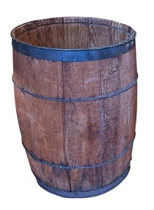 lot 118R image: K - Vintage Wooden Barrel with Metal Bands