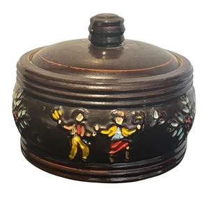 lot 137R image: K - Vintage Red Wing Pottery Dancing Peasants Bowl with Lid