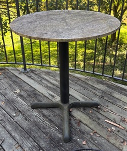 lot 143R image: Y - Outdoor Accent Table with Round Stone Top and Metal Base