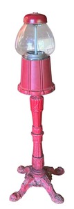 lot 196R image: LR - Vintage Red Cast Iron Gumball Machine
