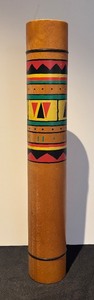 lot 222R image: LR - Vintage Wooden Rain Stick with Painted Geometric Designs
