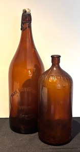lot 225R image: LR - Pair of Vintage Brown Glass Park Brewing Co and Clorox Bottles