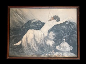 lot 290R image: U - Framed Louis Icart Print Titled Idleness