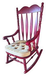 lot 306R image: U - Vintage Red Wooden Rocking Chair with Cushioned Seat