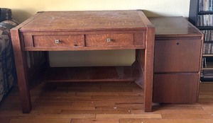 lot 308R image: U - Wooden Desk and File Cabinet