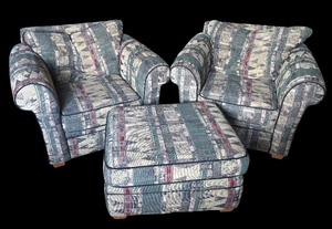 lot 310R image: U - Pair of Vintage Simmons Oversized Armchairs with Ottoman