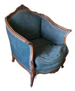 lot 319R image: U - Vintage Carved Wood Chair with Green Upholstery