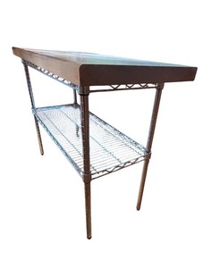 lot 41C image: K - Stainless Steel Work Table with Wire Shelf and Wood Top