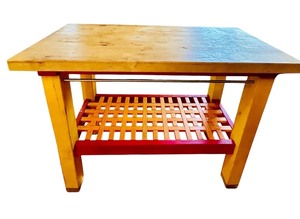 lot 49C image: K - Colorful Wood Kitchen Island Table with Slatted Shelf