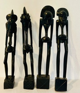 lot 53C image: K - Set of 4 Hand-Carved African Tribal Wood Sculptures, 12 Inch Height