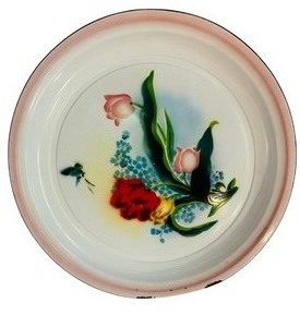 lot 55C image: K - 24-Inch Bumper Harvest China Enamel Trays with Floral and Butterfly Design