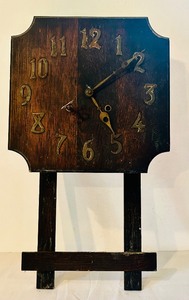 lot 82C image: K - Vintage Wooden Arts and Crafts Wall Clock with Brass Numerals and Mechanical Movement
