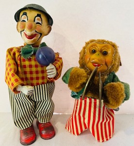 lot 83C image: K - Vintage Clown and Cymbal Monkey Wind-Up Toys