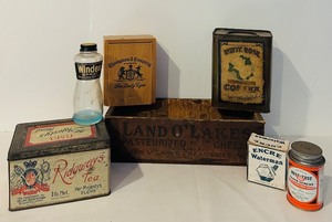 lot 86C image: K - Vintage Advertising Tin and Bottle Collection Including Ridgways Tea, Windex, and More