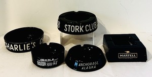 lot 93C image: K - Set of 4 Vintage Black Ceramic Ashtrays Casino and Bar Advertising