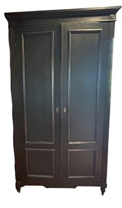 lot 98C image: K - Vintage Black Two-Door Armoire Cabinet with Shelves