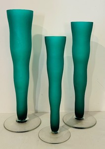 lot 122C image: K - Set of 3 14-Inch Frosted Green Glass Vases