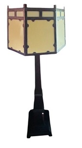 lot 133C image: LR - Tall Vintage Floor Lamp with Geometric Art Deco Shade 21 x 67 Inches