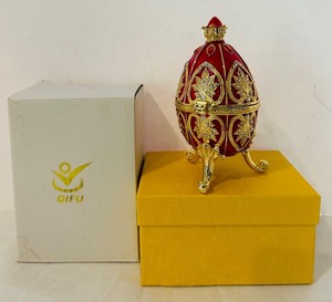 lot 161C image: K - QIFU Hand Painted Red Enamel Egg Trinket Box with Crystal Accents, 4 Inch