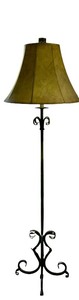 lot 164C image: LR - Decorative Metal Floor Lamp with Scroll Base and Beige Shade