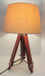 lot 203C image: LR - Table Lamp with Tripod Wood and Brass Base