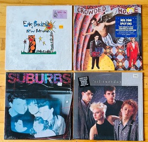 lot 209C image: LR - Set of 4 1980s New Wave Vinyl Records - Edie Brickell, Crowded House, Suburbs, Til Tuesday