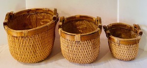 lot 215C image: K - Set of 3 Woven Plant Baskets with Handles