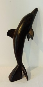 lot 217C image: K - 19-Inch Hand-Carved Wooden Dolphin Sculpture