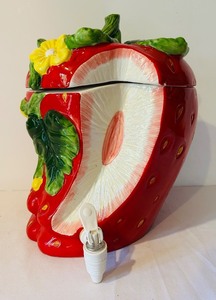 lot 262C image: K - Ceramic Strawberry Beverage Dispenser with Lid and Spout, 15 Inch Tall