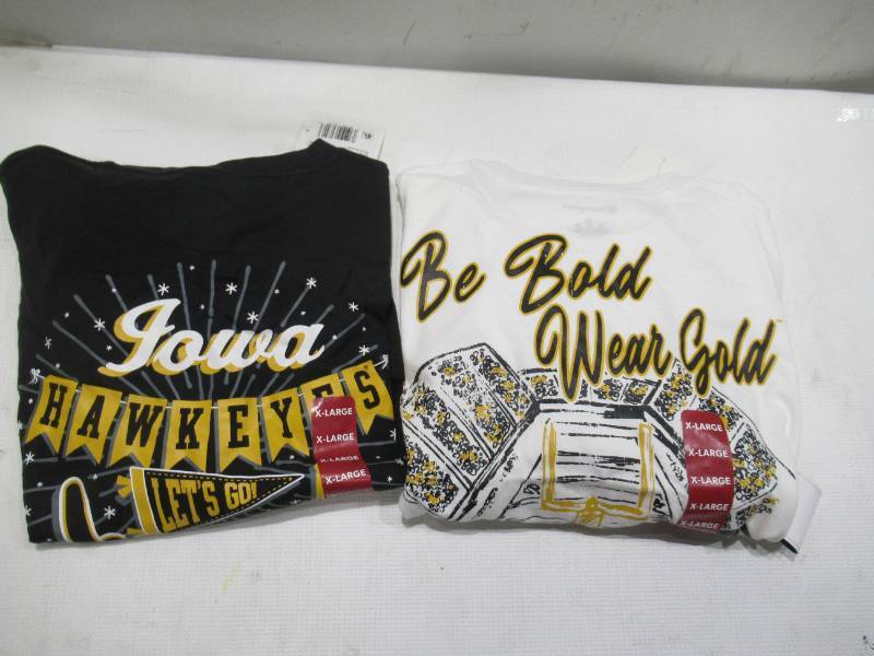 lot 443 image: PAIR of 2 NEW Iowa Hawkeyes NCAA Mens Long Sleeve T-Shirts - XL
