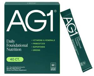 lot 169 image: Athletic Greens AG1 Daily Foundational Nutrition Green Drink, 40-count Single Serve Packs