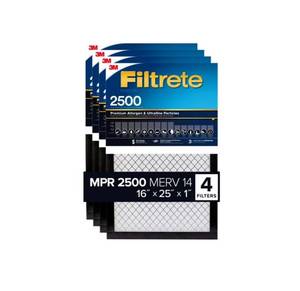 lot 172 image: Filtrete Air Filter, MPR 2500 MERV 14, High Performance Filter 16x25x1, 4-pack