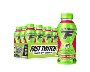 lot 186 image: Fast Twitch by Gatorade Energy Drink, Strawberry Watermelon, 12 fl oz, 12 Count Bottles Strawberry Watermelon BB Oct 5 2025