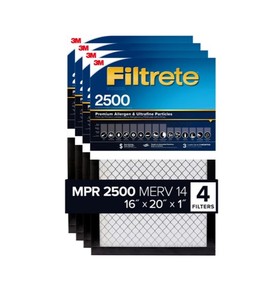 lot 187 image: Filtrete Air Filter, MPR 2500 MERV 14, High Performance Filter 16x20x1, 4-pack