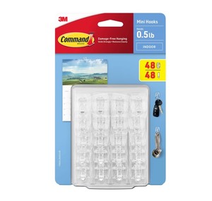 lot 351 image: NEW 3M Command Mini Wall Hooks, Clear 48 Hooks  48 Command Strips