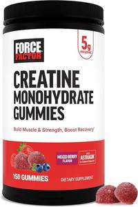 lot 382 image: NEW Force Factor Creatine Monohydrate Gummies, 5g Dose for Men & Women to Support Muscle, Strength, Recovery, Cognitive Health & Memory, Mixed Berry, 150 Gummies