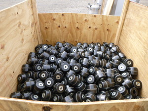 lot 11 image: Large Wooden Box Filled with Casters