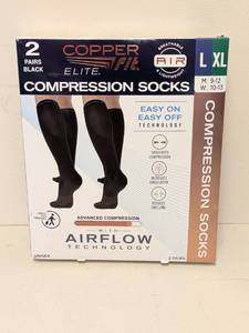 lot 20 image: COPPERFIT ELITE COMPRESSION SOCKS LXL 2PK.