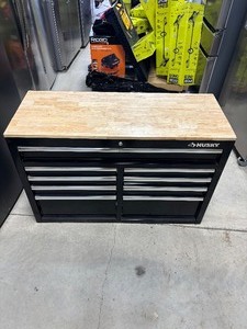 lot 01 image: Husky Tool Storage 46 in. W x 18 in. D 9-Drawer Mobile Workbench Cabinet in Gloss Black BRAND NEW #H46X18MWC9BLK MSRP $448