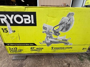 lot 09 image: Ryobi 15 Amp 10 in. Corded Sliding Compound Miter Saw with LED Cutline Indicator LIKE NEW OPEN BOX #TSS103 MSRP $269