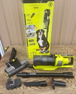 lot 23 image: Ryobi ONE HP 18V Cordless Advanced WHISPER Series Stick Vacuum Kit with 4.0 Ah Battery and Charger USED #PBLSV719K MSRP $379