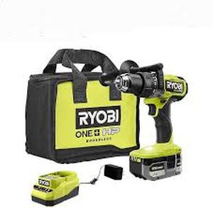 lot 53 image: RYOBI ONE HP 18V Brushless Cordless 12 in. Hammer Drill Kit 4.0 Ah HIGH PERFORMANCE Battery, Charger, and Bag  Customer Returns See Pictures