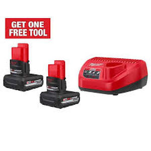lot 55 image: Milwaukee M12 12V Lithium-Ion XC High Output 5.0 Ah Battery Pack (2-Pack) Starter Kit with Charger   Customer Returns See Pictures