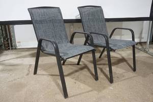 lot 42 image: Outdoor Patio Chairs (2ct). Dark GreyBlue Color