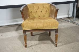 lot 51 image: Vintage Tufted Barrel Chair with Cane Sides