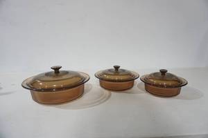 lot 147 image: Vision Corning USA Glass Casserole Set (3ct)