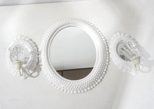 lot 187 image: Vintage Burwood White Plastic Hobnail Mirror & Mirrored Sconces